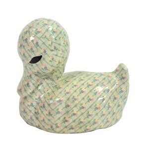 Vintage Chintz Style Duck Figurine Green Floral Spring Easter Decor Cottagecore